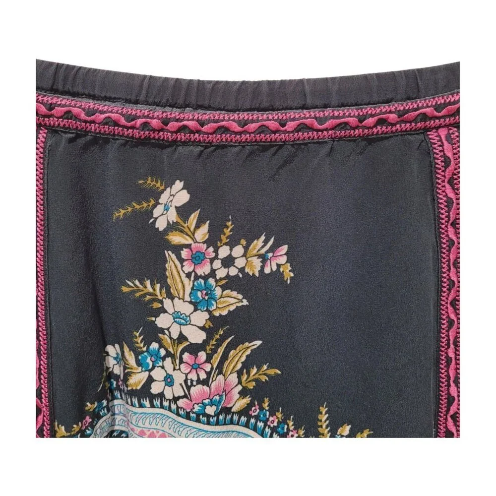 Calypso St. Barth Paisley Printed Silk Maxi Corded Skirt Nogi M Medium Navy Pink - Picture 4 of 8